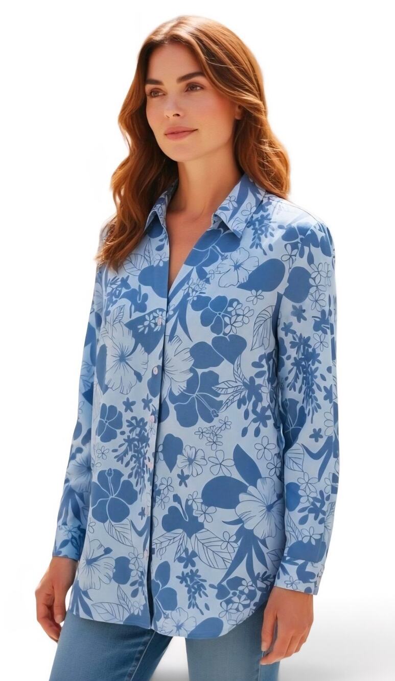 Fashion Bug Collared Button Up Floral Tropical Hawaiian Long-Sleeve Plus 18/20